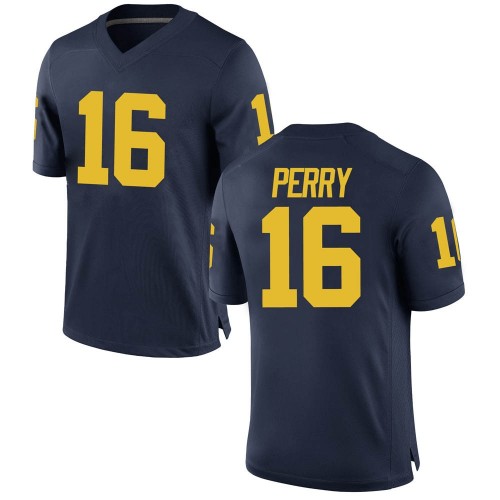 Jalen Perry Michigan Wolverines Youth NCAA #16 Navy Game Brand Jordan College Stitched Football Jersey LXY7054MA